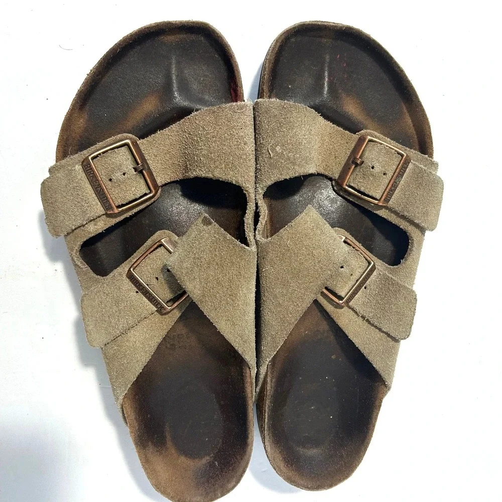 Birkenstock Arizona Sandals Mens 9-9.5 42 Brown Good Suede Double Strap Slides